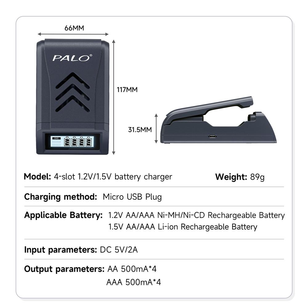 PALO Rechargeable Battery 1.5V Li-ion AAA AA Batteries+LCD Display Charger For Li-ion Ni-Mh Ni-Cd AA AAA Battery