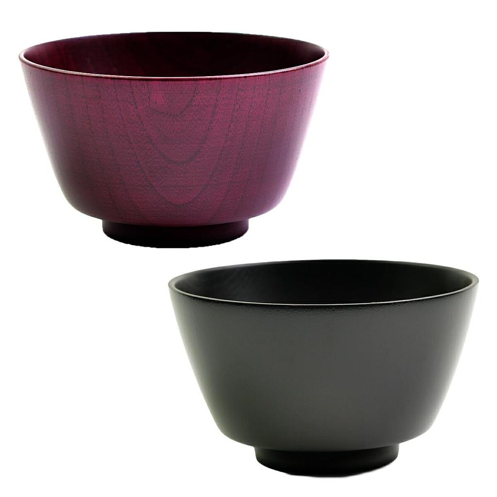 Yamanaka Wooden Soup Bowls, Red and Black Pair, Dishwasher Safe