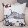 Traditional Chinese Scenic Cushion Covers Set Watercolor Style Soft Pillow for Living Room Bedroom Study Space Artistic xcm
