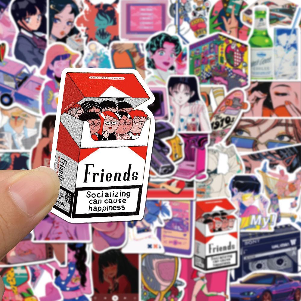 50 шт. City Pop Мультяшный Город Крутая Девушка Граффити Наклейки Декоративные Для Мобильного Телефона, Холодильника, Бутылки Для Воды Водонепроницаемые Наклейки