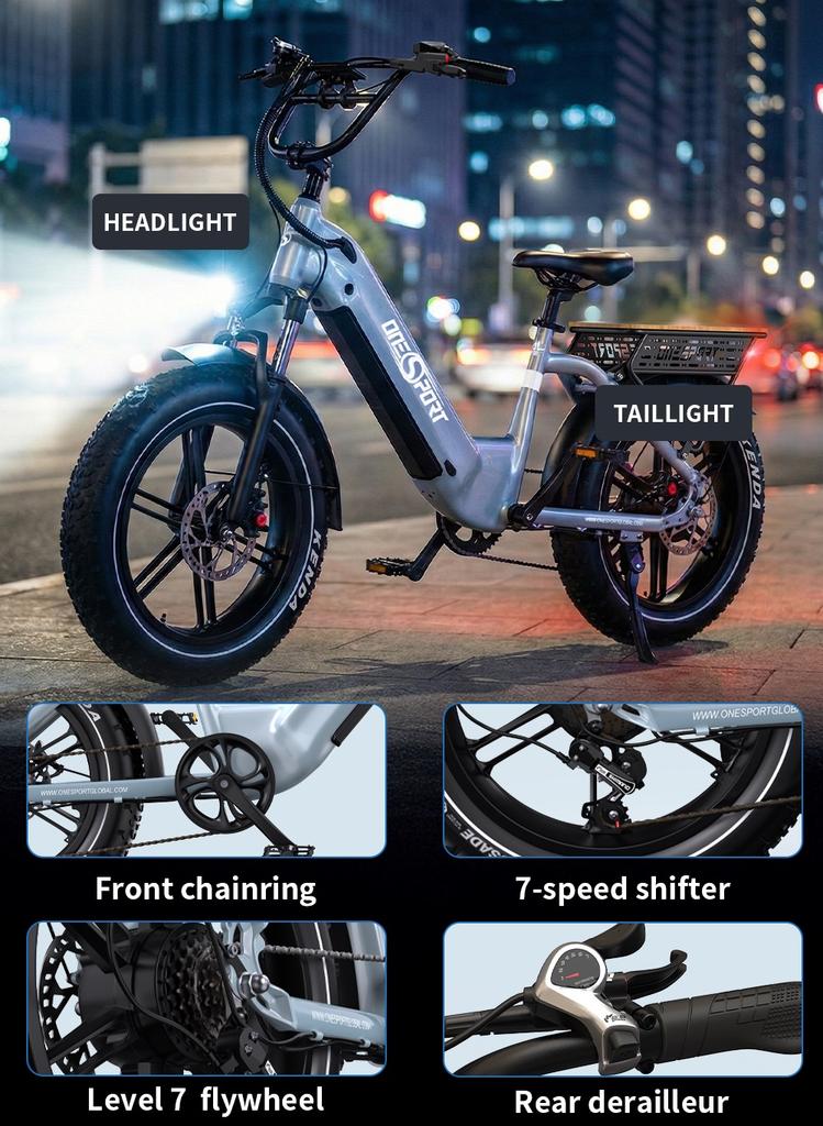 ONESPORT OT08 Electric Bike 500W Motor 48V 18Ah Battery 20 Inch Fat Tire E-Bike with Hydraulic Disc Brake for All Terrain