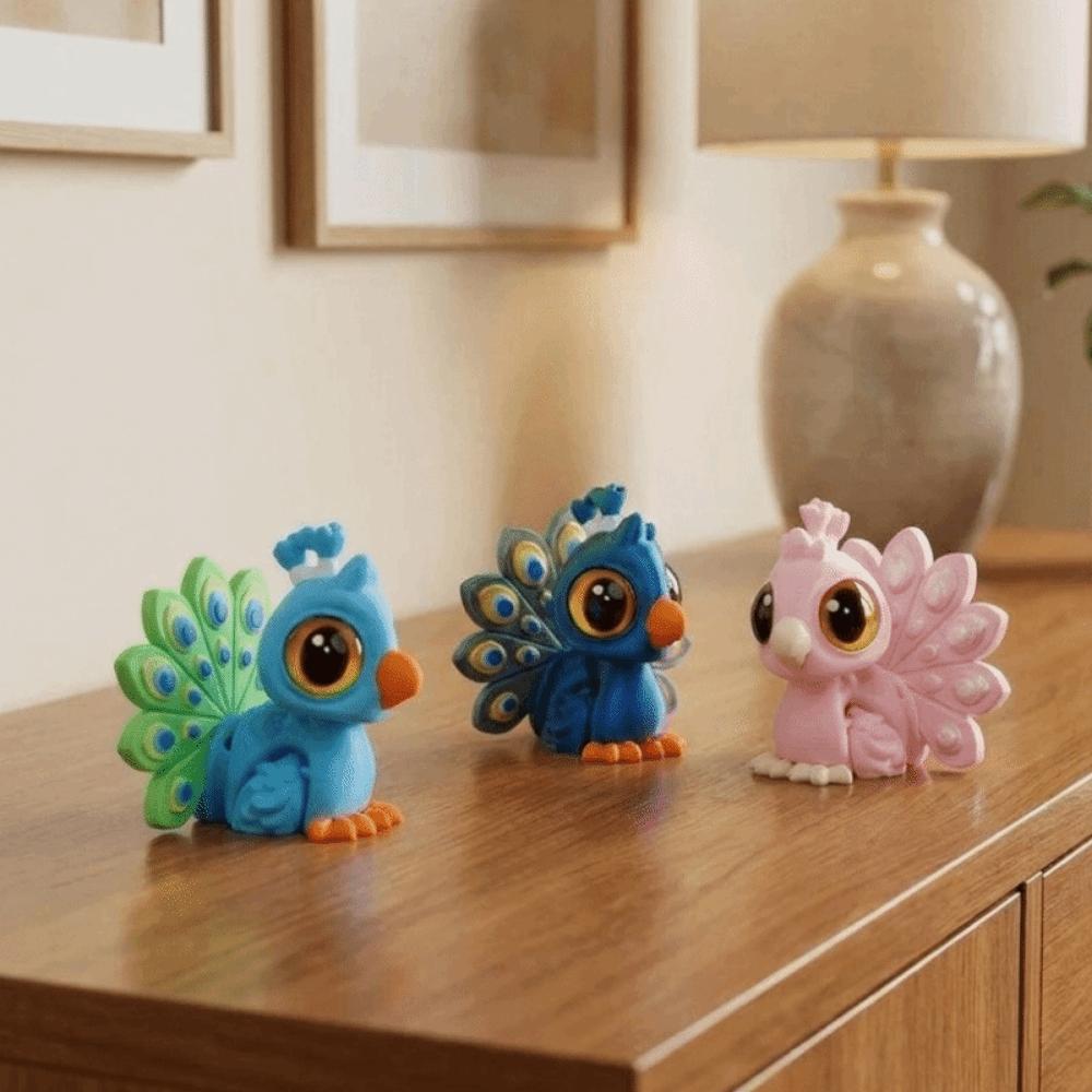 Lightweight Cute Peacock Figurine Cartoon Style Flexible Joint Peacock Toy Office
