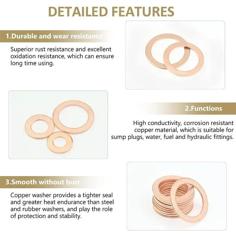 100-400PCS Copper Washer Gasket Nut And Bolt Set Flat Ring Seal Assortment Kit With Box M4/M5/M6/M8/M10/M12/M14 For Sump Plugs