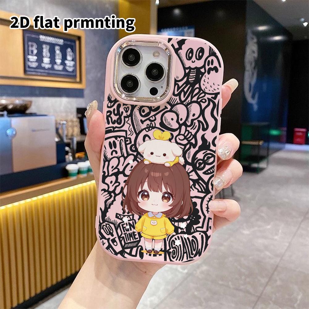 Phone case: 2D flat design suitable for iPhone 18 17 16 15 14 13 Pro protective case, couple style, short-haired girl, Christmas and Halloween gift