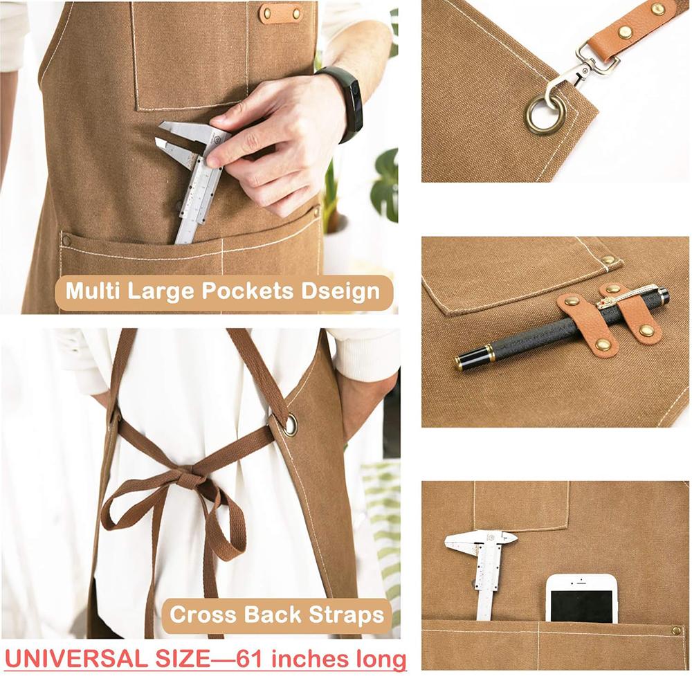 Фартук повара из холста с перекрестной спиной, хлопковые фартуки для мужчин и женщин с большими карманами, регулируемый кухонный рабочий фартук для JT310