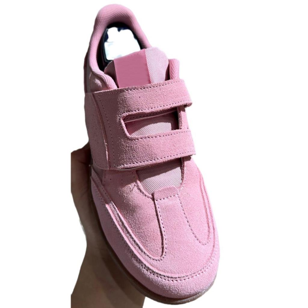 Korean Niche Leather Velcro Round Head German Training Shoes Women's Leisure Sports Style Flat Bottom Versatile Board Shoes White Shoes