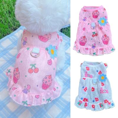 Летняя дышащая одежда для питомцев с принтом цветов, вишни и мороженого, жилет без рукавов, юбка принцессы для маленьких и средних девочек, собак и кошек