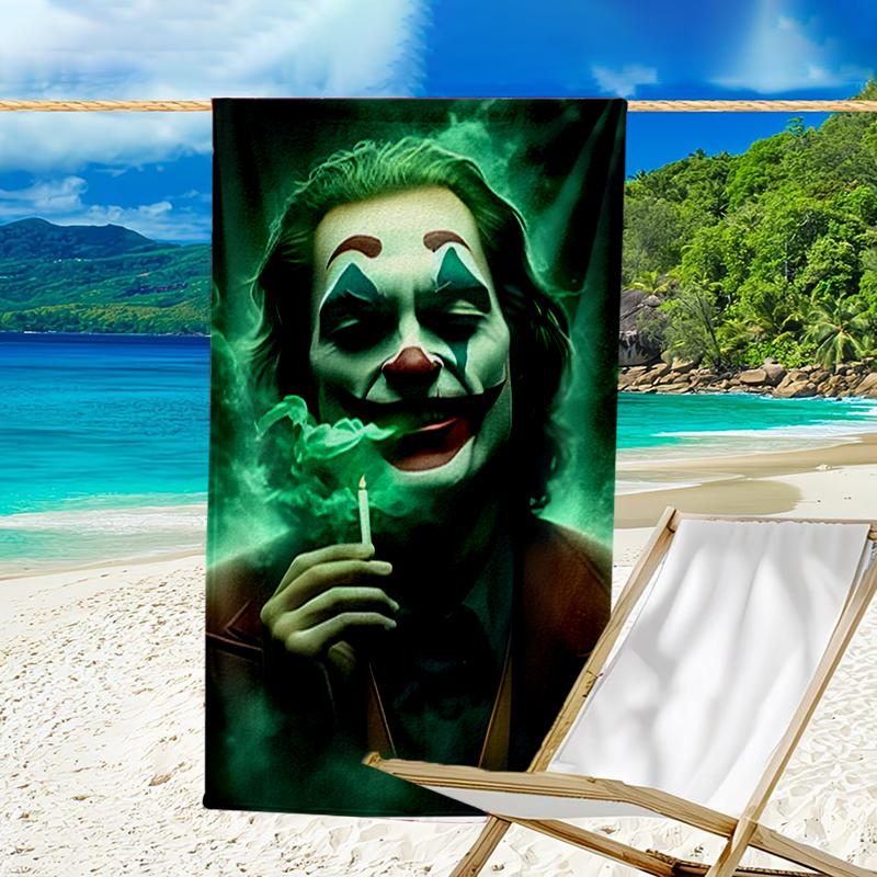 proof beach towel with a Joker character pattern - soft,absorbent,quick-drying,machine washable - perfect for swimming,camping,bathing