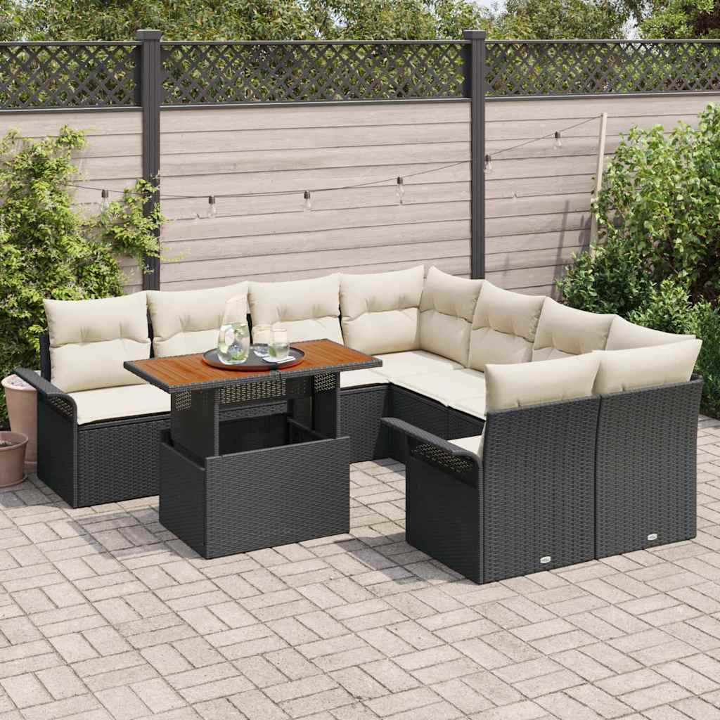 Garden Sofa Set with Cushions Black and Cream