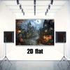 1 piece of 2D background fabric  hand-painted Halloween horror style dark town and pumpkin lantern design  no power required