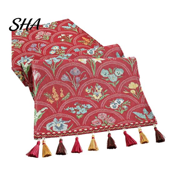 Elegant Dining Table Runner Jacquard Floral Runner, Vintage with Tassel Edges, Classic Style Farmhouse for Wedding Baby Shower Decor Charming