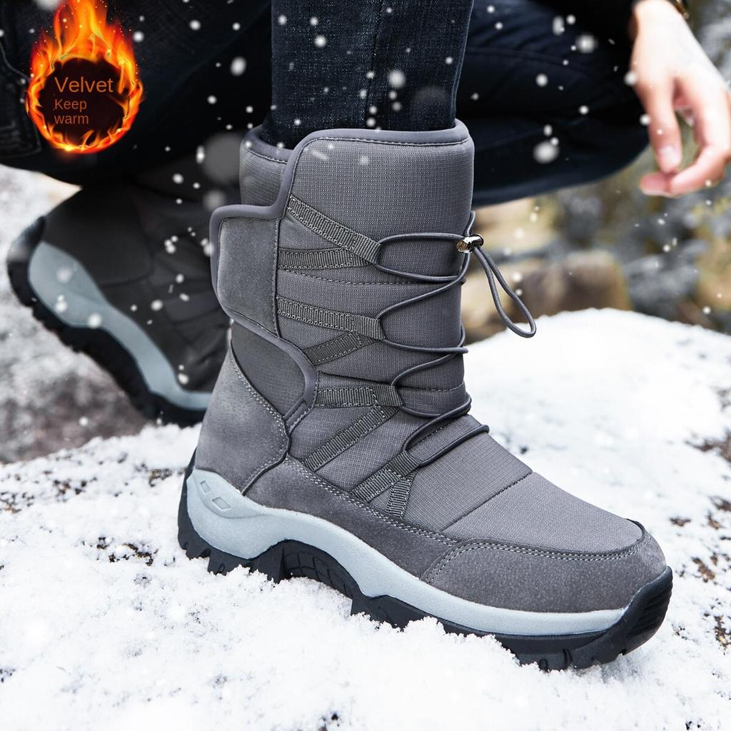 Thick Snow Boots for Men and Women Velcro Warm Cotton Boots Winter Waterproof Couple Large Cotton Shoes Winter Shoes