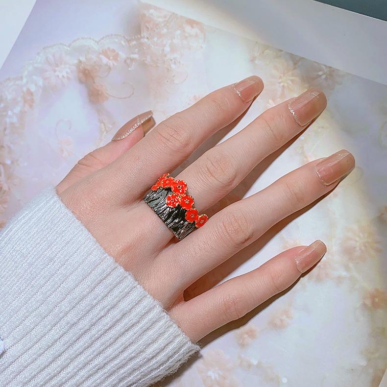Colorful Glaze Colored Purple Glue And Colorful Flower Ring Fresh Sweet Pastoral Style Ring For Women