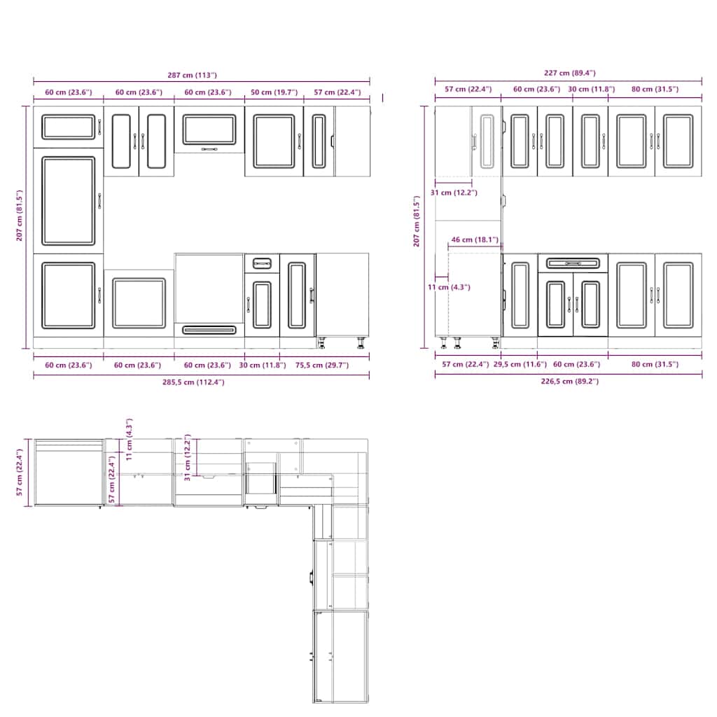 14 Piece Kitchen Cabinet Set Kalmar White Wood Based Panel