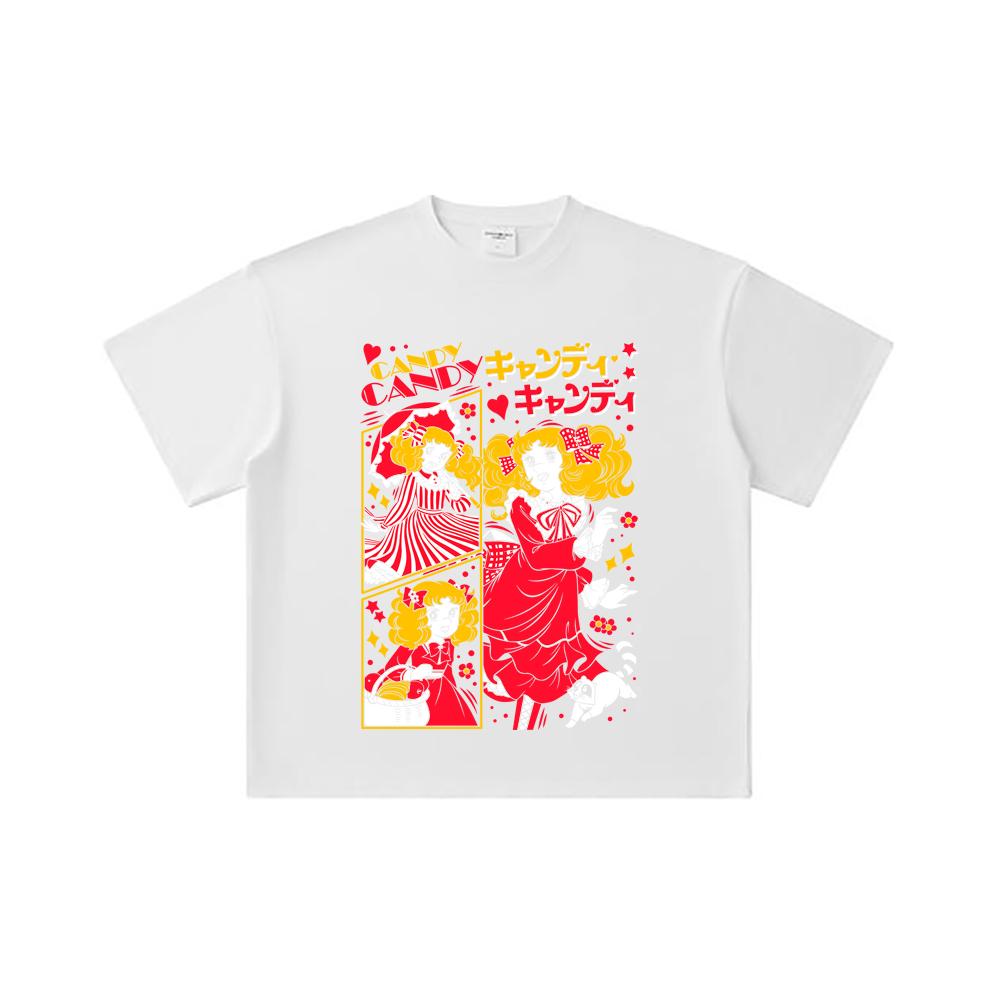 Хлопковая футболка унисекс плотностью 260 г/м², двойная пряжа, 32 счет, 100% хлопок, принт Candy Candy V2