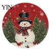 Festive Snow Scene Table Decor Christmas Round Placemat, 14 Inch Linen Retro Mat, Tree Decorative Placemats Set Snowman Pattern, Heat Resistant