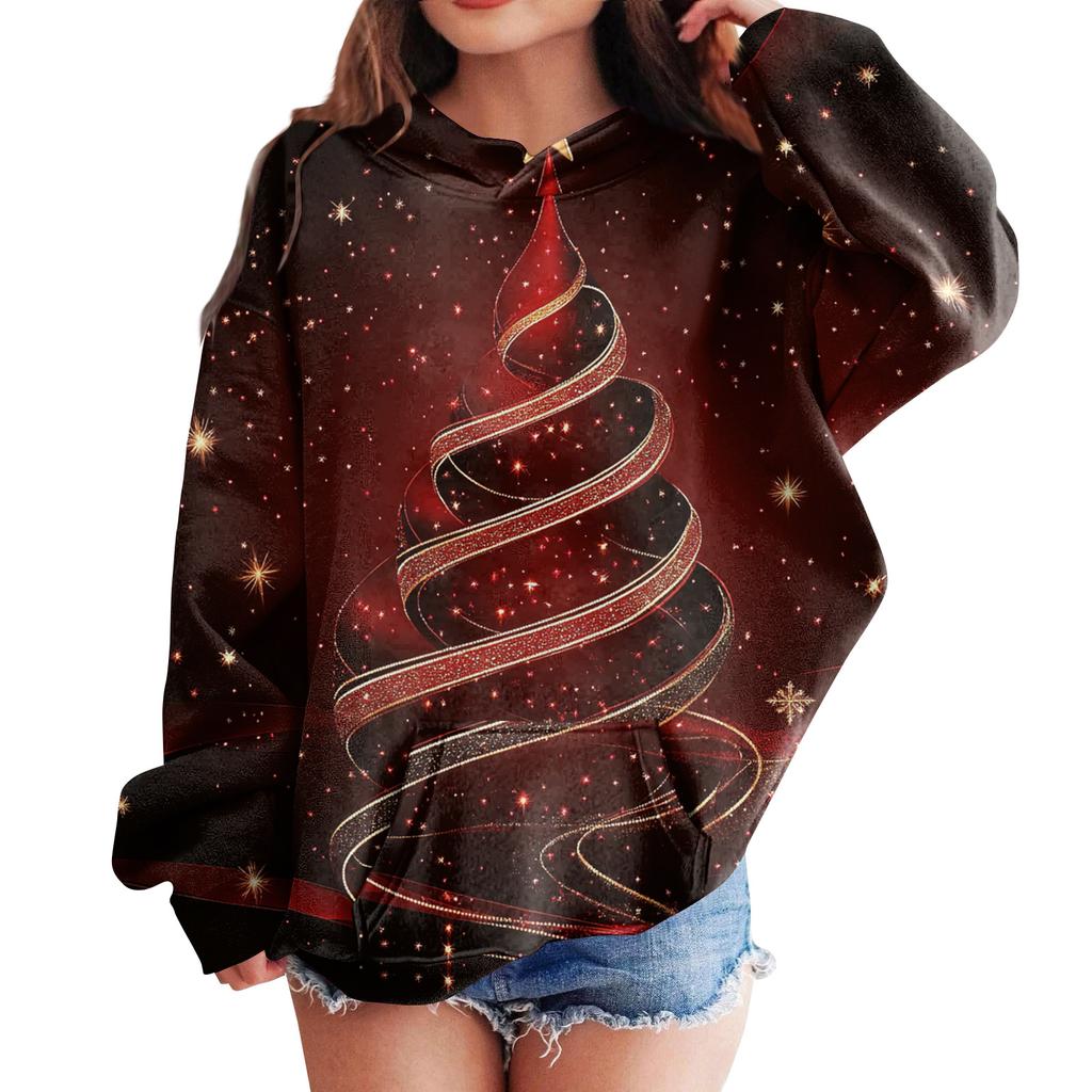 Sweatshirts For Teen Girls Hoodies Long Sleeve Drawstring Pullover Cute Oversized Hoodie Christmas Day