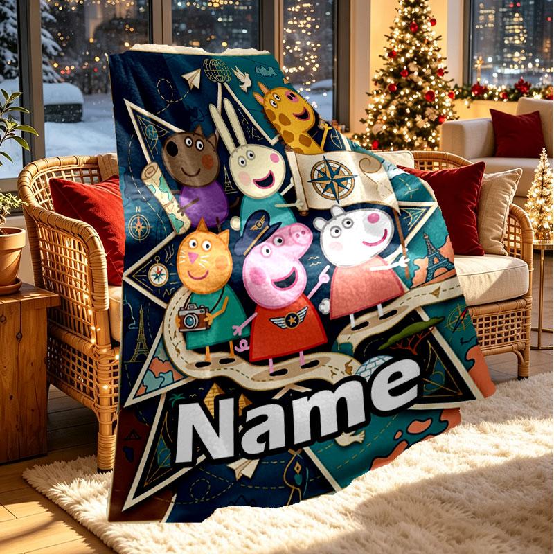 Custom Name Personalized Peppa Pig Print Blanket, Home Decor, Bedroom, Sofa, Camping, Couch, Gifts for Birthday Christmas