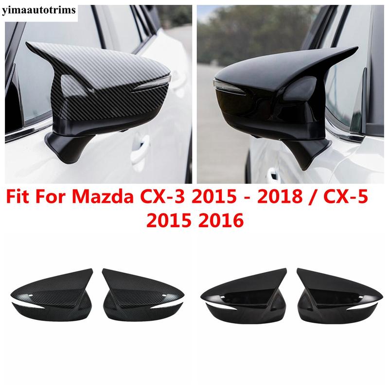 Rearview Mirror Cap Shell Decoration Cover Trim For Mazda CX-3 2015 -2018 / CX-5 2015 2016 Black Ox Horn Blade Style Accessories