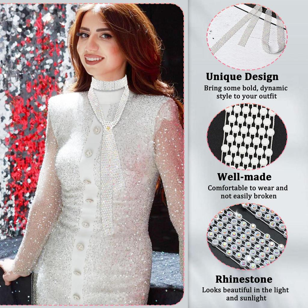 Glitter Rhinestone Neck Tie, Long Crystal Skinny Scarf for Women