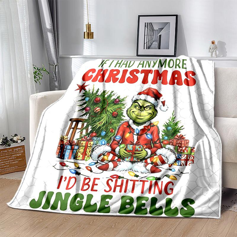 1Pc Grinch Christmas Humor Blanket Soft And Comfortable Casual Warm Camping Travel Christmas Halloween Gift M921655
