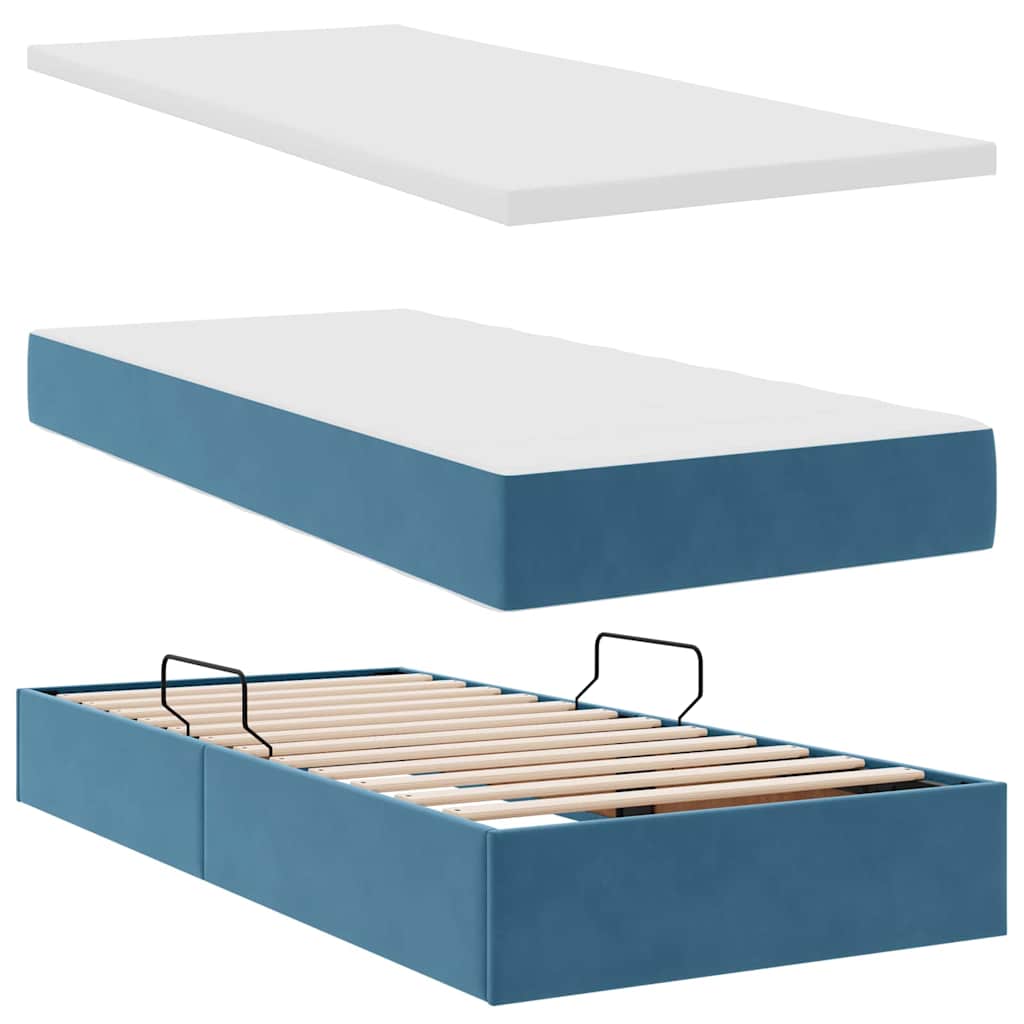Storage Bed with Mattress Dark Blue 90 x 200 cm Velvet