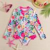 2025 New Long Sleeve Printed Bikini for Girls - European & American Style Swimwear, Ideal for Seaside Vacations