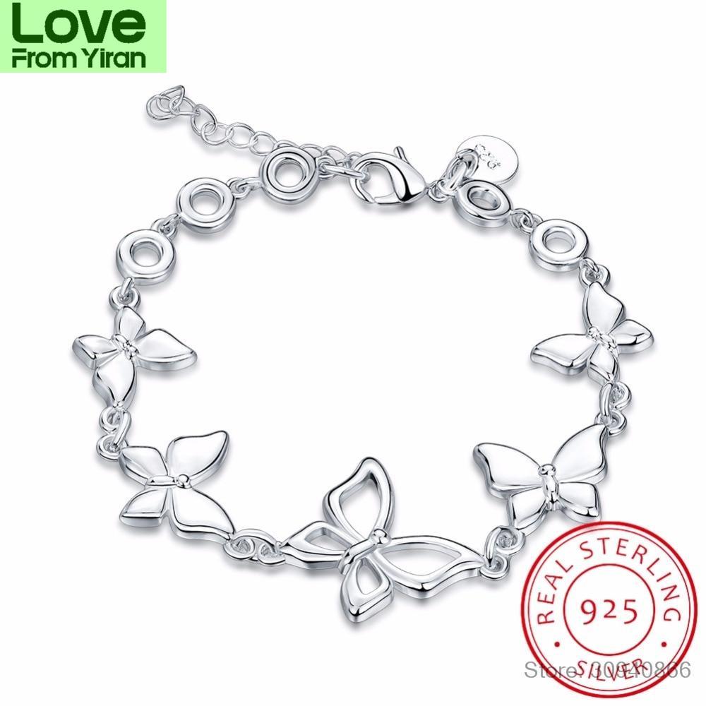 Charming Butterfly Pattern Bracelets Real 925 Sterling Silver Cubic Zirconia For Women Female Pretty Wedding Design Gifts