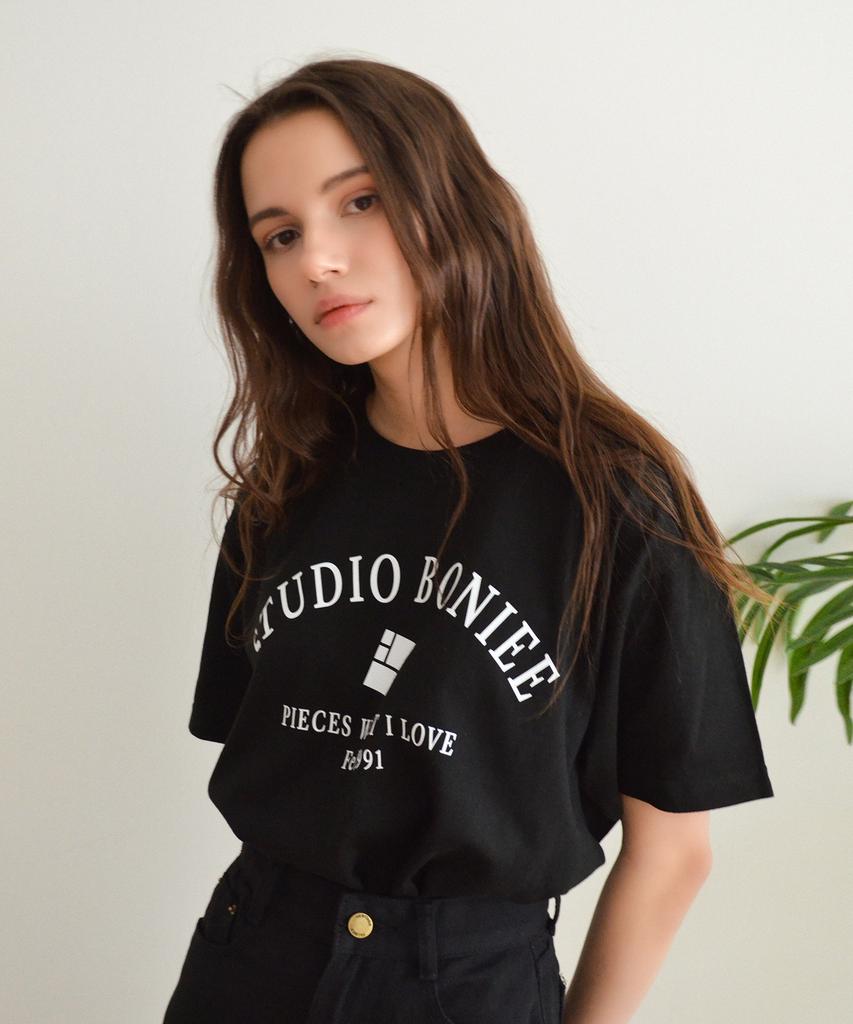BONIEE Logo Typography Loose T-Shirt Black
