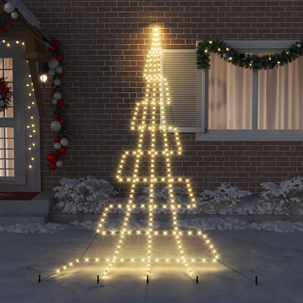 LED Christmas Tree with Ground Spikes Warm White 511 cm Metal