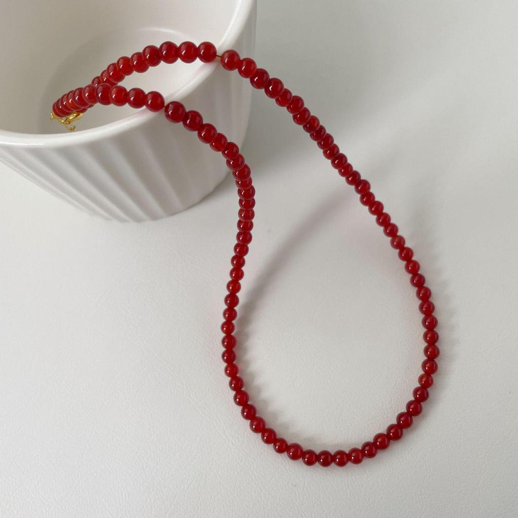 Ticky Корейское Высококачественное Серебро S925 Красный Агат Ожерелье для Женщин - Простое, Элегантное Рождественское и Новогоднее Подарок