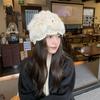 Rabbit Fur Earflap Bucket Hat Windproof Winter Crochet Hats Elastic Plush Hat  Girls