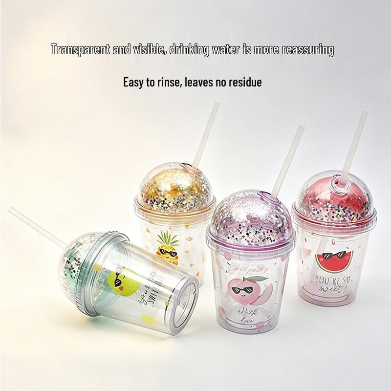 350ml Cute Cartoon Fruit Water Cup with Dome Lid & Straw for Kids