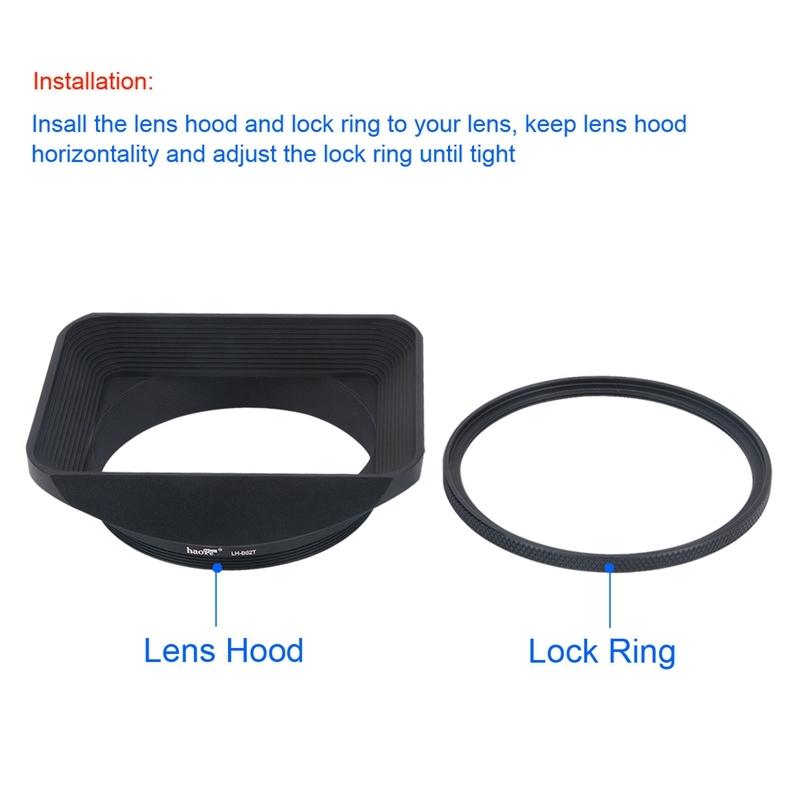 Haoge 62mm Square Metal Screw-in Mount Lens Hood Shade with Cap for Hasselblad XCD 45Pmm F/4 Lens