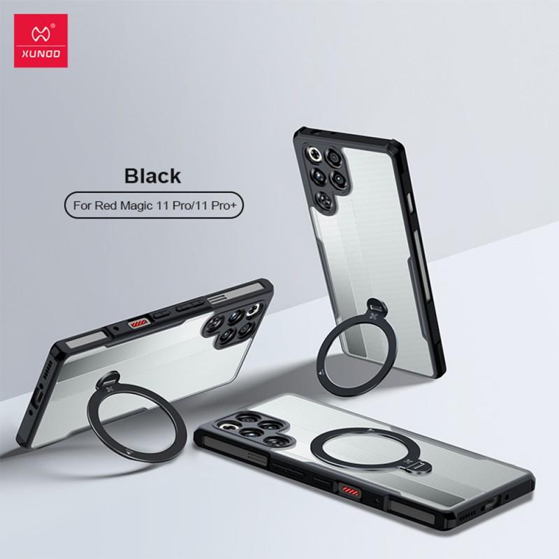 Magnetic Rotating Kickstand Phone Case Nubia RedMagic 11 Pro 11S TPU Slim Shockproof Cover Black Laser-Effect Texture