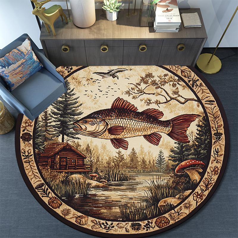 Fish Lake Round Area Rug,Carpet Rug for Living Room Bedroom Sofa Playroom Decor,Non-slip Floor Mat