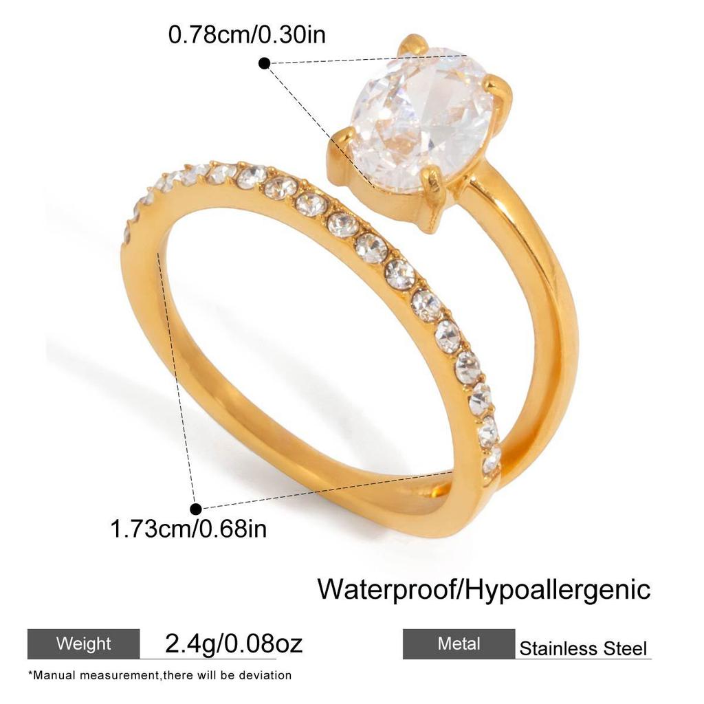 Delicate Oval Waterdrop CZ Zircon Wedding Ring Polished 18K Gold Plated Rust Proof Geometric Finger Rings Classic Jewelry Joias