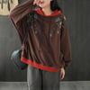 Women's Winter Thickened Section Hooded Pullover Sweatshirt Casual Embroidery Flower Hooded Sweatshirt