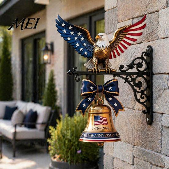 USA 250th Anniversary Souvenir Spirit of Liberty Eagle Bell, Wall Mounted Veterans Day Memorial Gift Patriotic Metal Bell for Front Door Garden Porch