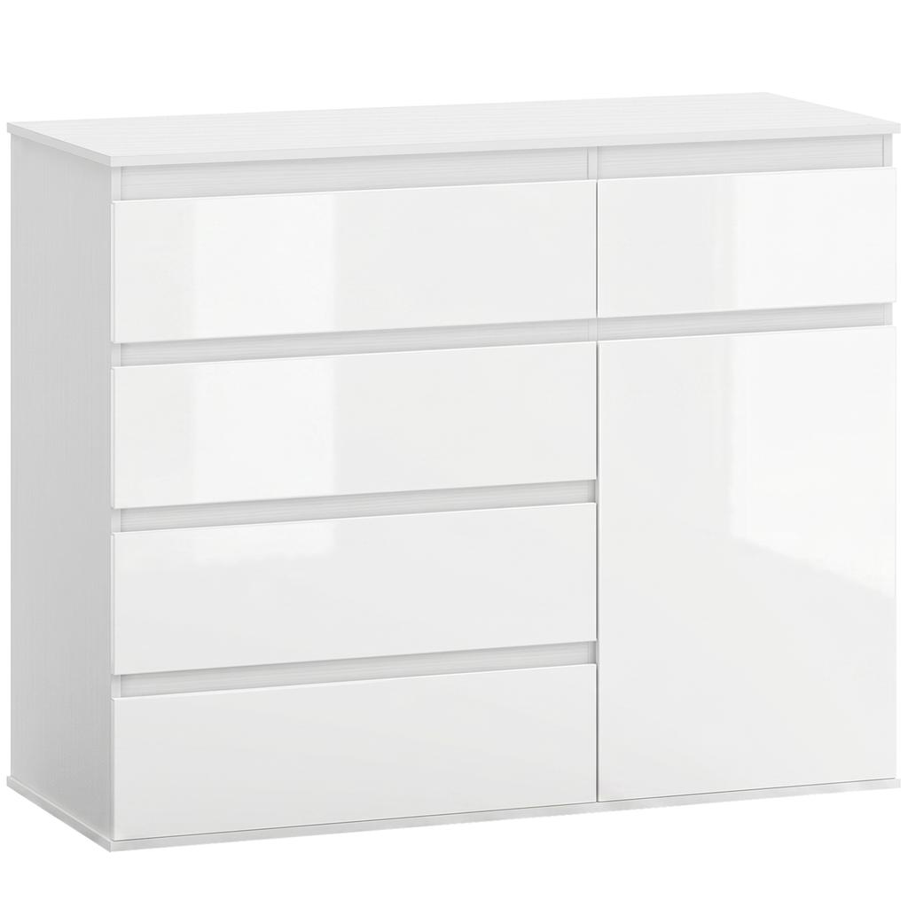 5-Drawer Storage Sideboard, Adjustable Shelf, Soft-Close Door, High-Gloss White