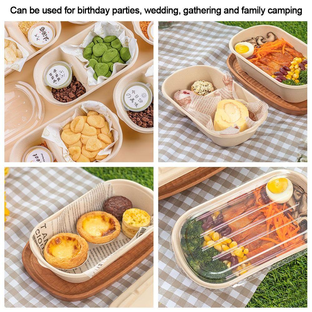 Разлагаемая легкая пищевая коробка 500 мл/700 мл/850 мл/1000 мл разделенная коробка для ланча одноразовая упаковка