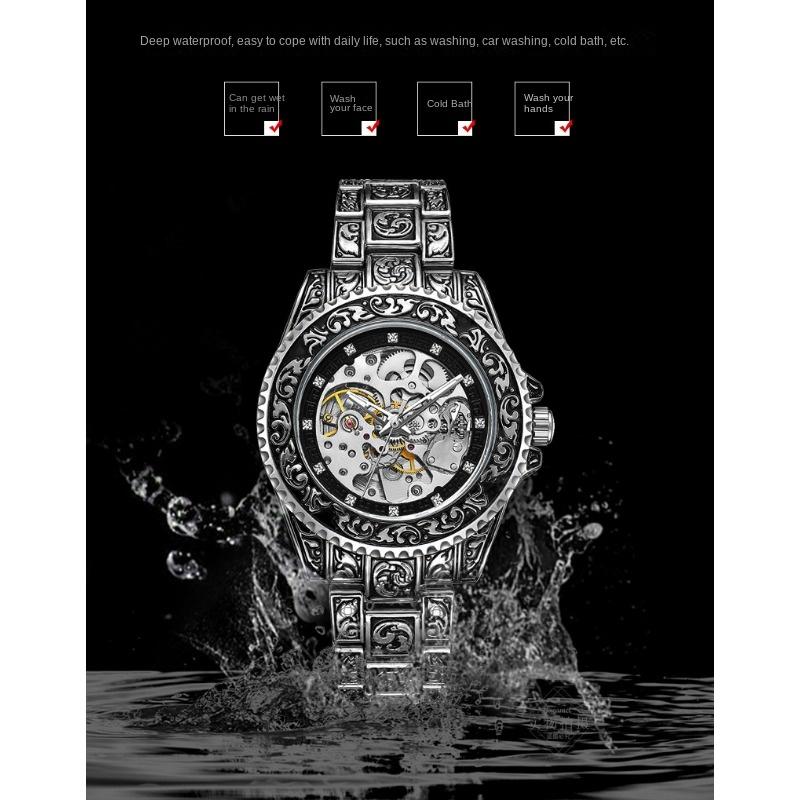 GUCAMEL новый стиль мужские модные полые ретро резные механические часы