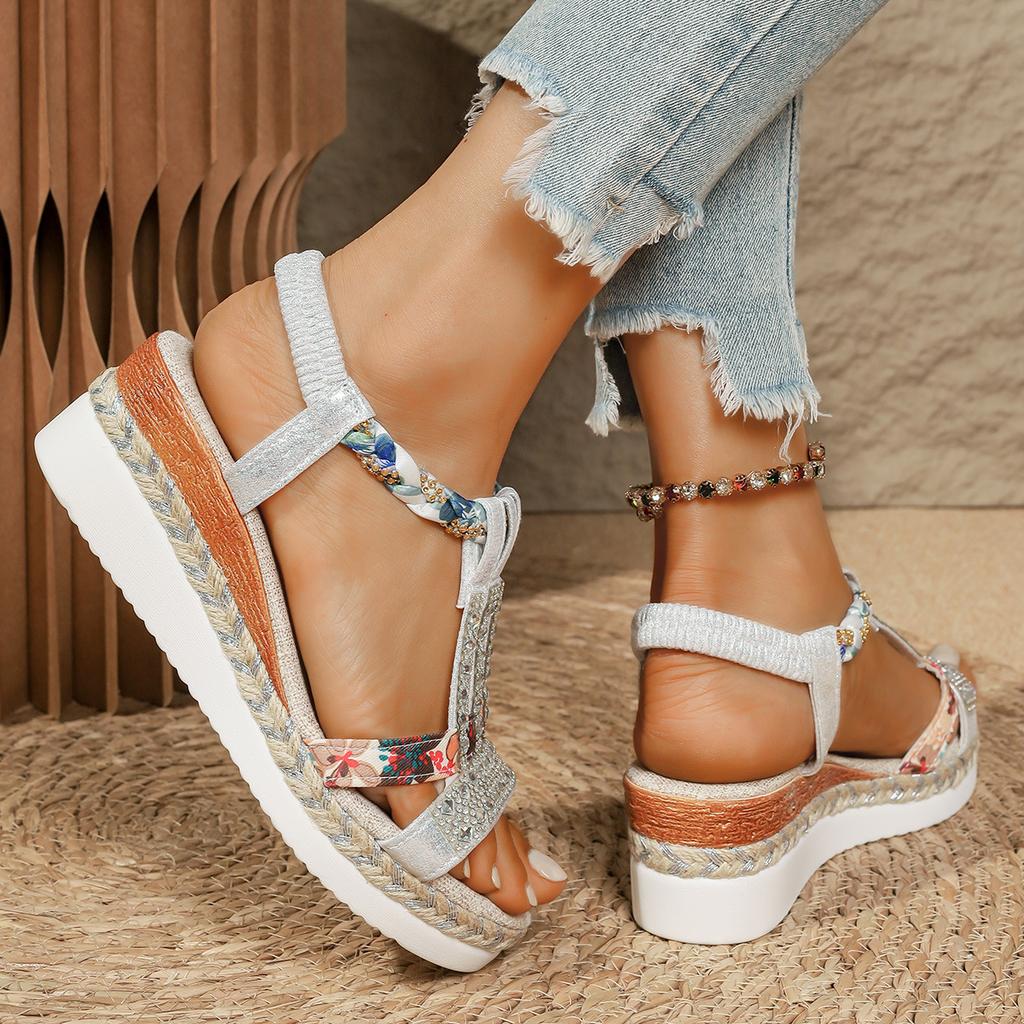 Fashion Shoes for Women Summer Women Wedge Bohemia Rhinestones Casual Platform Sandals Female Peep Toe Outdoor Beach Shoes 36-43