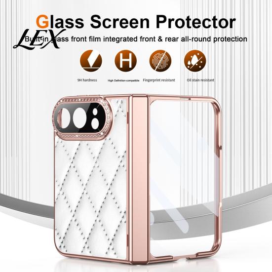 Hinge Protection Shell Faux Leather Phone Case for IPhone-Duo, with Screen Protector & Anti Fingerprint Cover Protection, Rhinestone Cover,