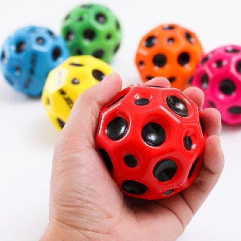 Soft Galaxy Hole Bouncy Ball Anti-Fall Moon Shape Porous Elastic Toy 1Pc for Kids Family Gathering Play Game Use
