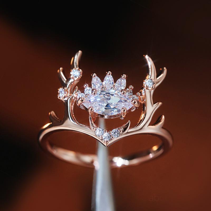Кольца Huitan Rose Gold Color Elk Shape для женщин, модные новые ювелирные изделия, подарок на годовщину, рождественский подарок на Новый год для девочки