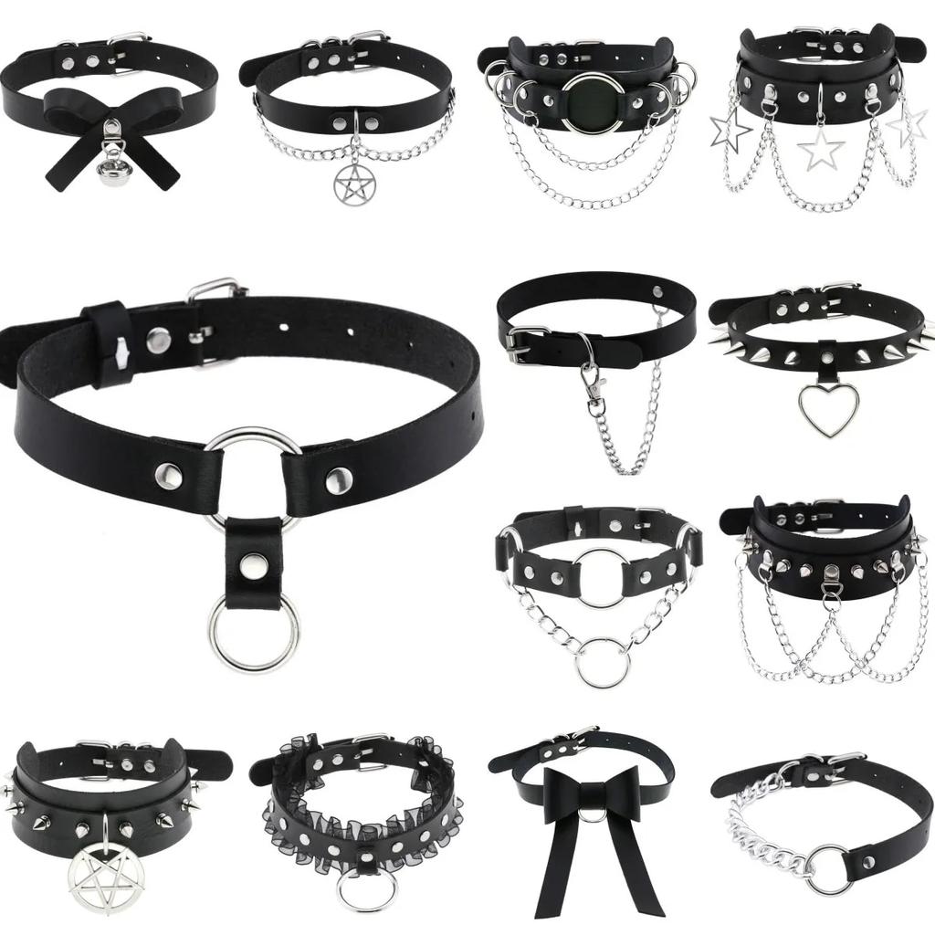 DIEZI Personalized Men Black PU Leather Choker Necklace Gothic Collar Necklace Torques For Women Boho Vintage Party Jewelry