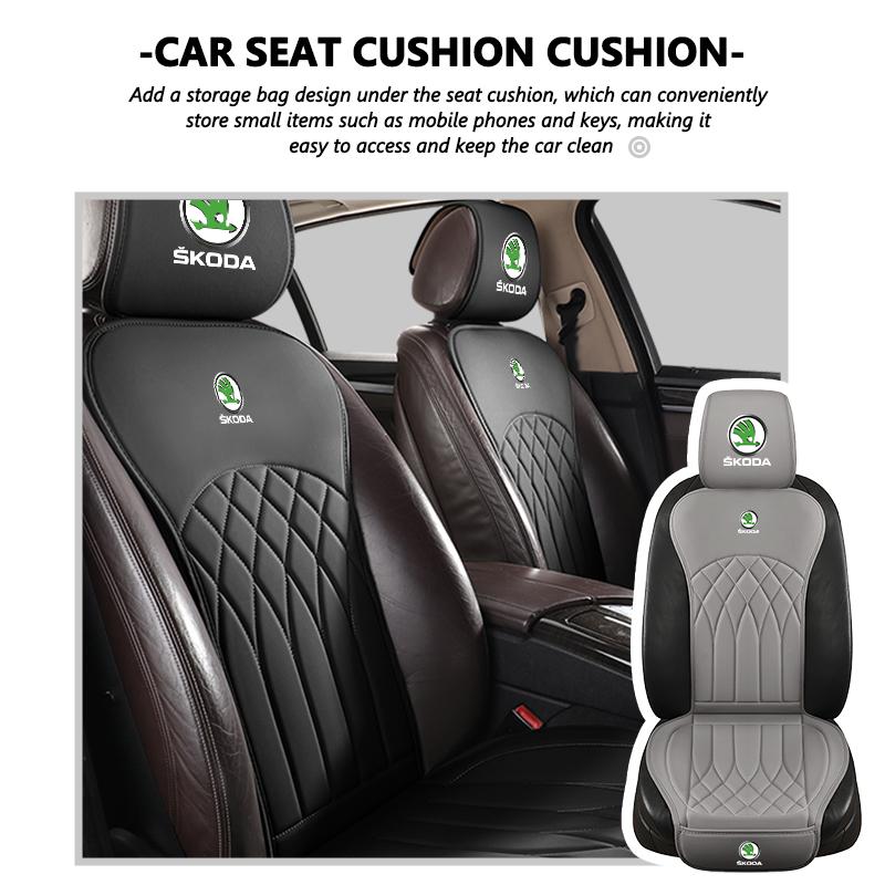 qjpmd2 For Skoda Leather Car Seat Cushion Breathable Headrest Seat Protect Mat Accessories S Kodiaq Octavia 2 3 Yeti Karoq Rapid Fabia