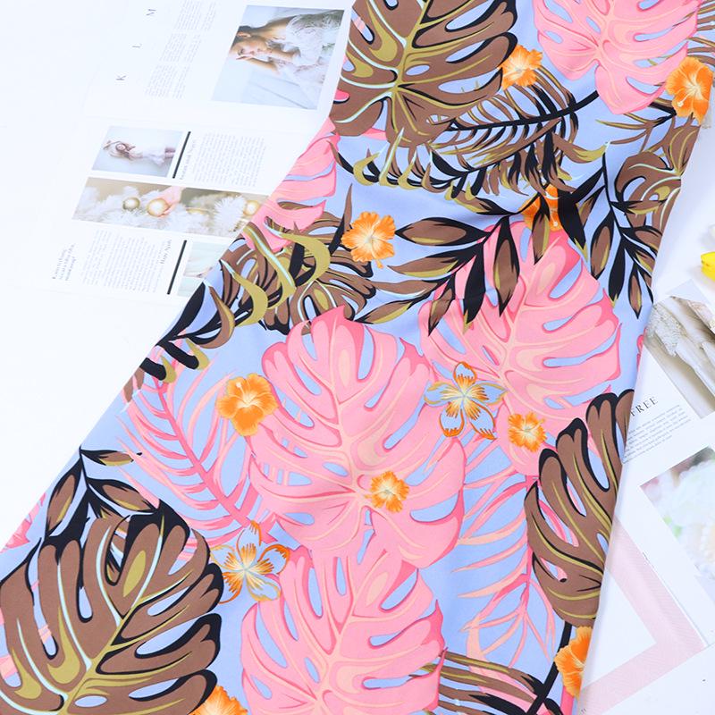 Ткань из полиэстера с гавайским принтом в виде листьев и цветов, 100D стрейч