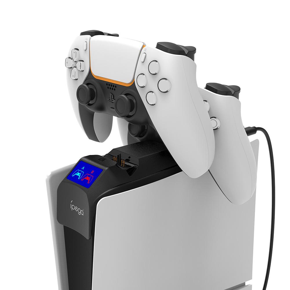 Двойное зарядное устройство для контроллеров PS5 Slim, зарядная станция со светодиодной подсветкой, док-станция с быстрой зарядкой USB Type-C для Playstation 5 Dualsense